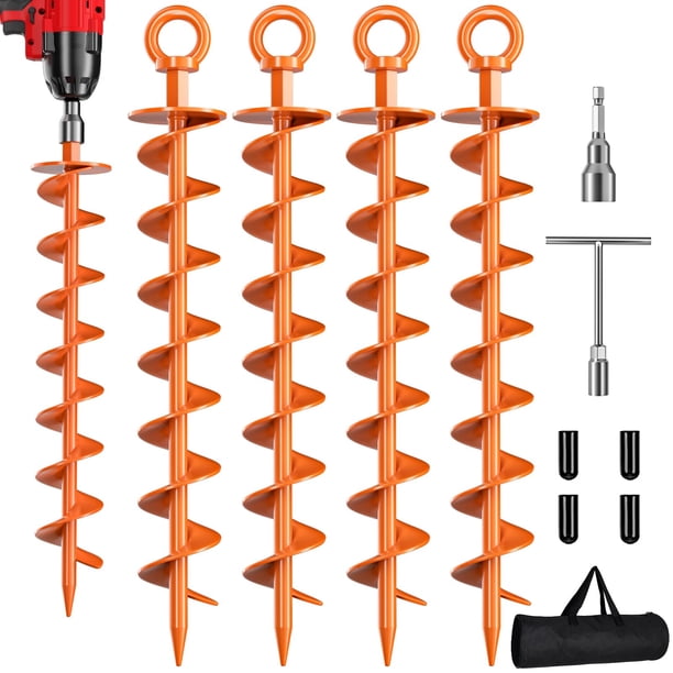 Anclajes de Tierra en Espiral para Cama Elástica, Paquete de 4, Naranja