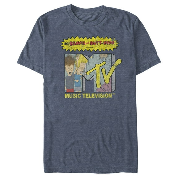 Men's MTV Logo  Graphic Tee Navy Blue Heather Small