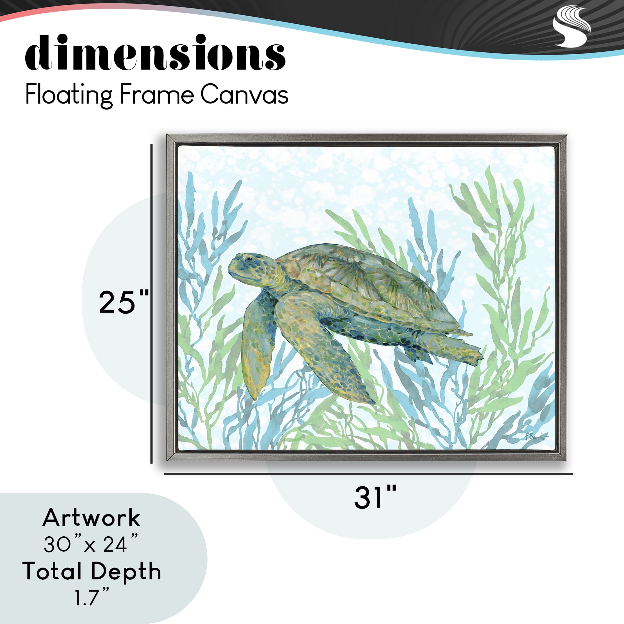 Stupell Industries Tasman Turtle in Seagrass Gray Framed Floater Canvas Wall Art, design by Paul Brent