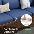thumbnail image 5 of Poteban 8 Pieces Outdoor Patio Furniture Set with 44" Fire Pit Table, Brown Wicker Rattan Sectional Sofa with Cushions and Glass Coffee Table for Backyard Garden, Navy Blue, 5 of 12