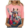 thumbnail image 2 of YEYLANERS Womens Horse Printed 3/4 Sleeve Tops Western Vintage Painting T Shirts for Women Round Neck Funny Gift Shirts Equestrian Cowgirl Tee Blouses，Pink，S, 2 of 5