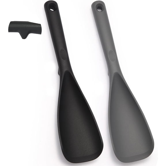 Januofit Multifunction Cooking Spoons for Nonstick Cookware, Seamless Design Silicone Spatula Spoon for Mixing, Scoop and Scrape, Dishwasher Safe, Black & Gray