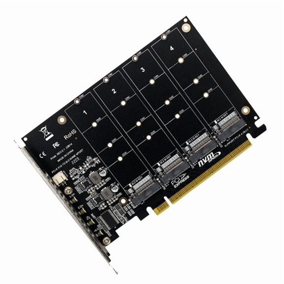 4 Port M.2 NVMe SSD To PCIE X16M Key Hard Drive Converter Reader Expansion Card, X 32Gbps Transfer Speed