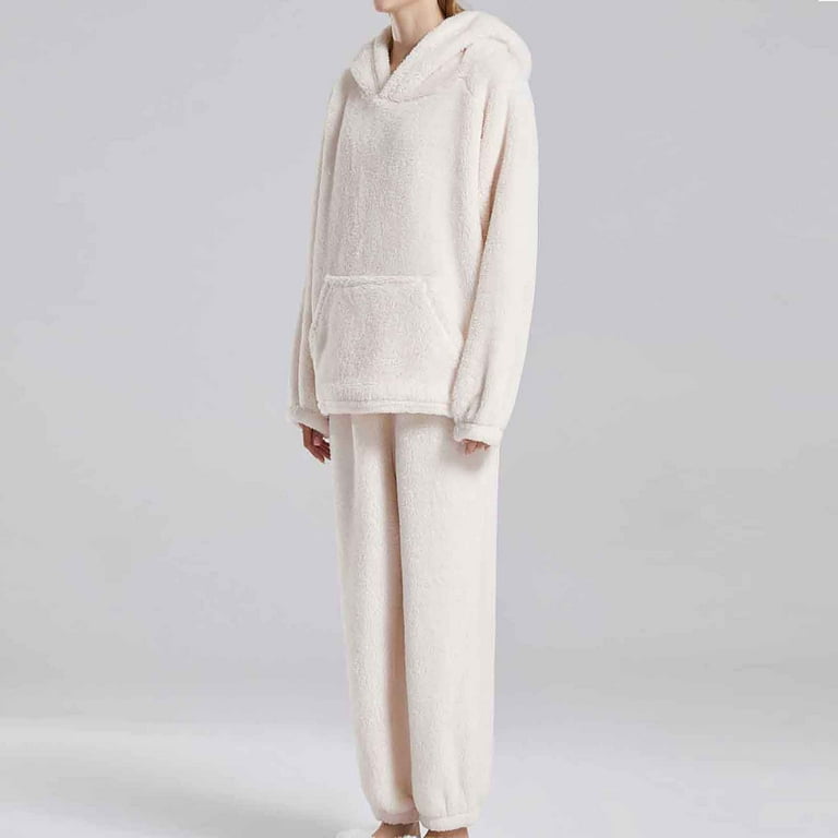 AherBiu Winter Pajamas Sets Fleece Fuzzy Tops with Pants 2 Piece