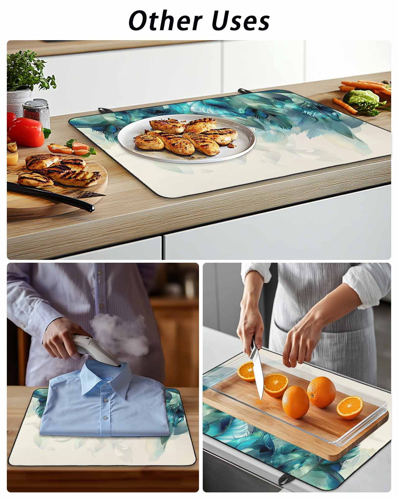 Stove Top Covers for Electric Stove, Teal Feather Glass Stovetop Cover Protector, Farmhouse Feather Art Teal Ombre Induction Cooktop Protector Oven Mat for Kitchen Countertop 24"x21"
