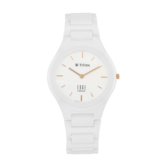 Titan Edge Ceramic White Dial Analog Ceramic Strap Watch for Women-NS2653QC04