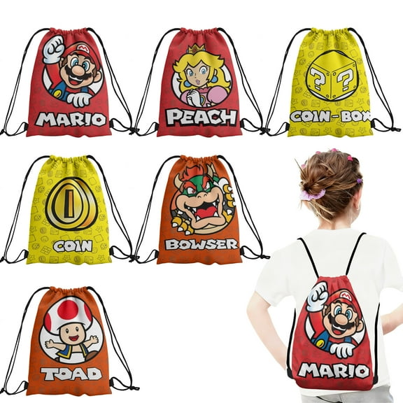 12 Pcs Super Mari0 Candy Drawstring Bag Drawstring Goodie Favor Bags for Boys and Girls Cartoon Birthday Party Decorations 27x34cm