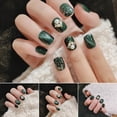 thumbnail image 1 of Press On Nails HUOGUO, diseño corto de perlas verdes, 24 unidades, 1 of 5