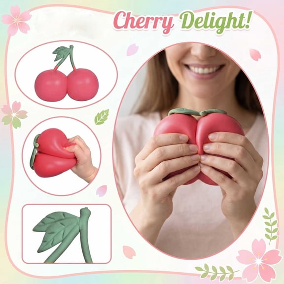 Giant Cherry Squishies, Slow Rising Stress Relief Fidget, Cute Fruit Shaped Squishies Fidget for Adults, Anxiety Relief Sensoryfor Party Favors, Birthday Gifts, Desk Decor