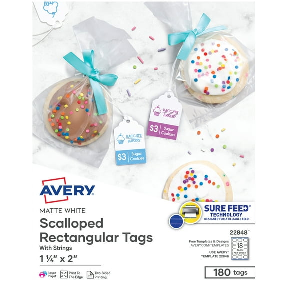 Avery Scalloped Tags with String , 2" x 1.25", 180 Tags (22848)