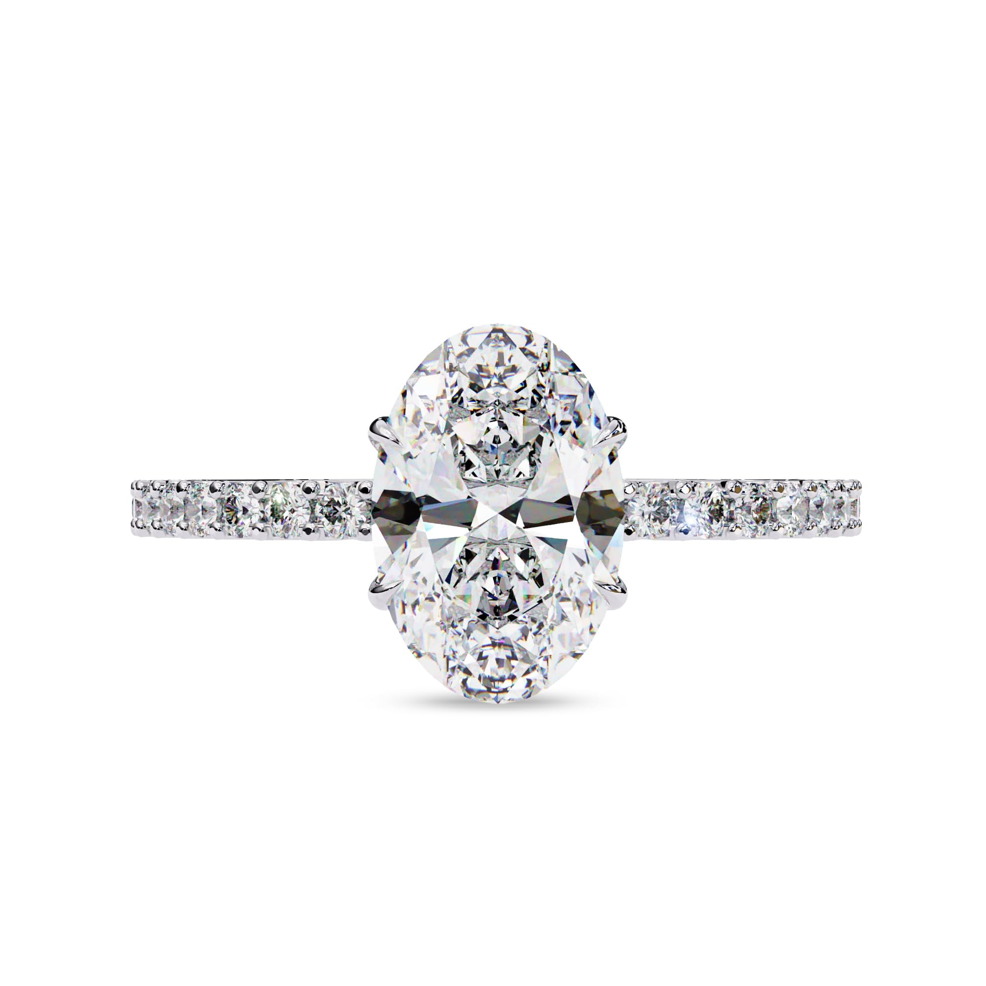 AFFY Hidden Halo Engagement Rings for Women Center 9x6mm Oval and Round Cut Lab Created Moissanite Solitaire Wedding Anniversary Ring in 10K Solid White Gold Size-7