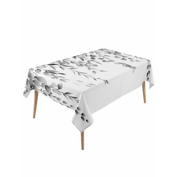 Grey Eucalyptus Rectangle Tablecloth, Botanical Leaves Aesthetics Flowers Waterproof & StainResistant Tablecloth, Washable Oil-proof Table Cover for Dining/Party/Wedding/Camping/Buffet 60x120 In