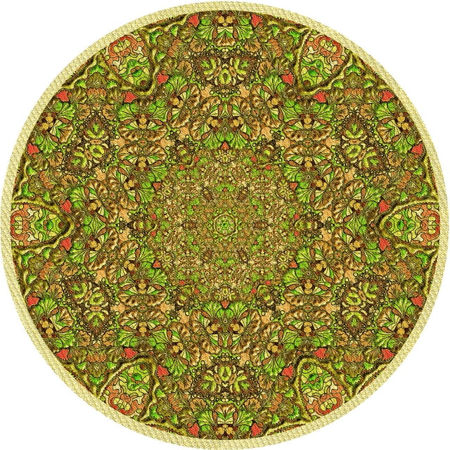 Ahgly Company Machine Washable Indoor Round Transitional Dark Bronze Brown Area Rugs, 5' Round
