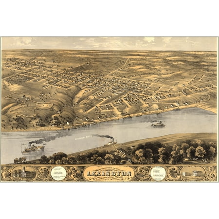 24"x36" Gallery Poster, Birdseye view map of Lexington, Missouri 1869