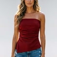 thumbnail image 2 of FhsagQ Solid Color off Shoulder Ruffle Tube Top Casual Stretch Camisole for Summer Daily Wear Built in Bra Tank Tops for Women Plus Size ( Red SizeM ), 2 of 4