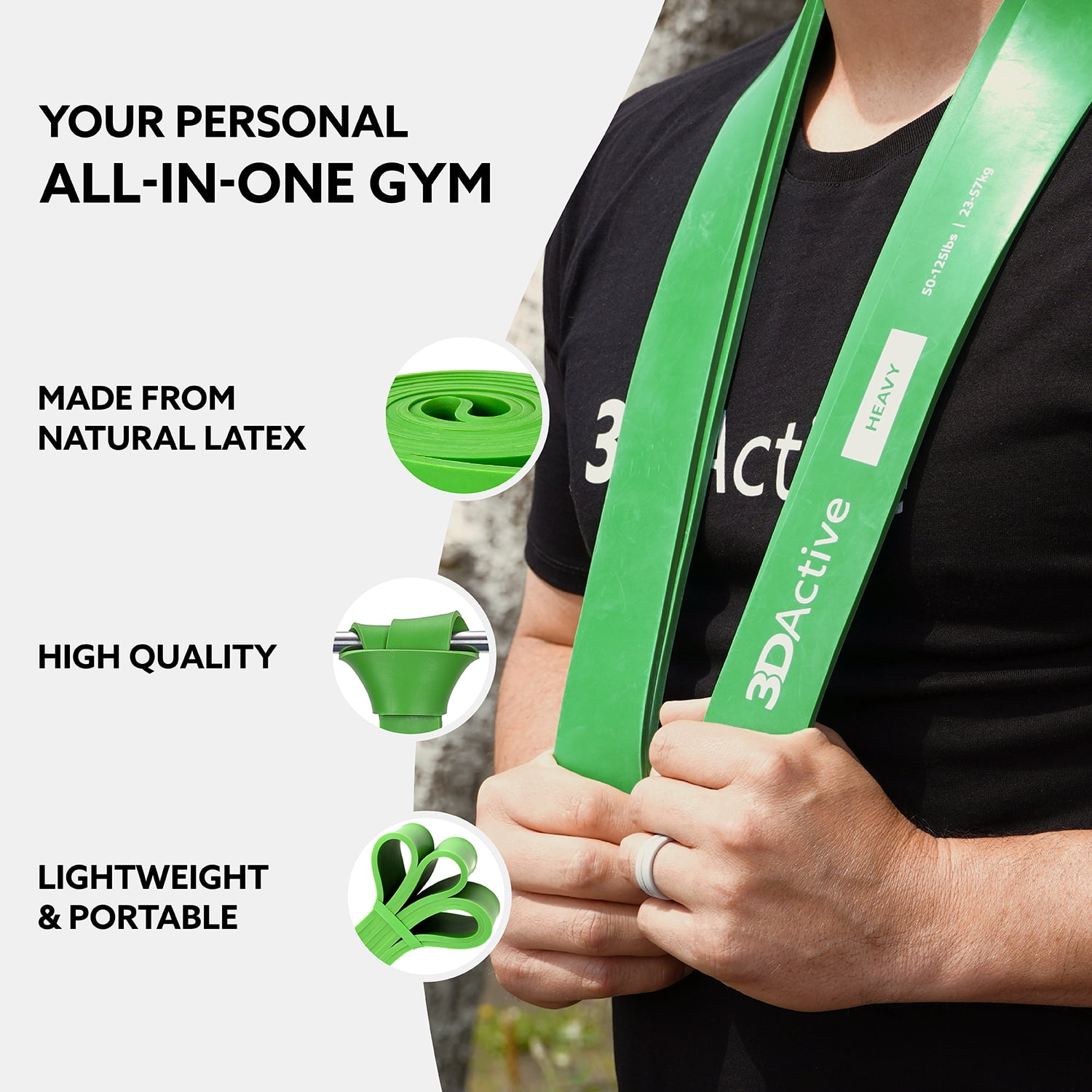 3DActive Resistance Band, Heavy Workout Band for Strength & Resistance Training with Free Exercise Guide - Green (50 to 125lbs)