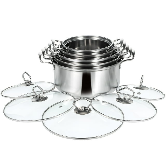 5 juegos de ollas de sopa de acero inoxidable, juego de utensilios de cocina, ollas de inducción con tapas de vidrio