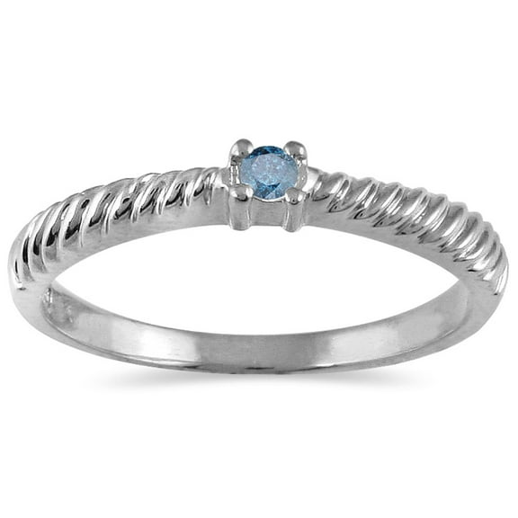 SZUL Women's .05 Carat TW Blue Diamond Rope Promise Ring in 10K White Gold