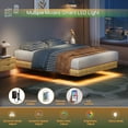 thumbnail image 3 of Bed Frame Oak Queen Floating Bed Frame with LED Lights, Wave Curve Wood Texture Bed with Heavy Duty Metal Slats - No Box Spring Needed., 3 of 7