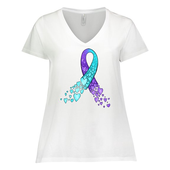 Inktastic Suicide Prevention Ribbon with Blue and Purple Hearts Women's Plus Size V-Neck T-Shirt