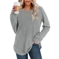 thumbnail image 7 of VISALY Women's Oversized Waffle Blouses Long Sleeve Crew Neck Pullover Tops Fashion Tunic Sweatshirts Loose Fit Dressy Casual Waffle Shirts Trendy Fall Outfit Basic Tee Shirts Light Ashy M, 7 of 7