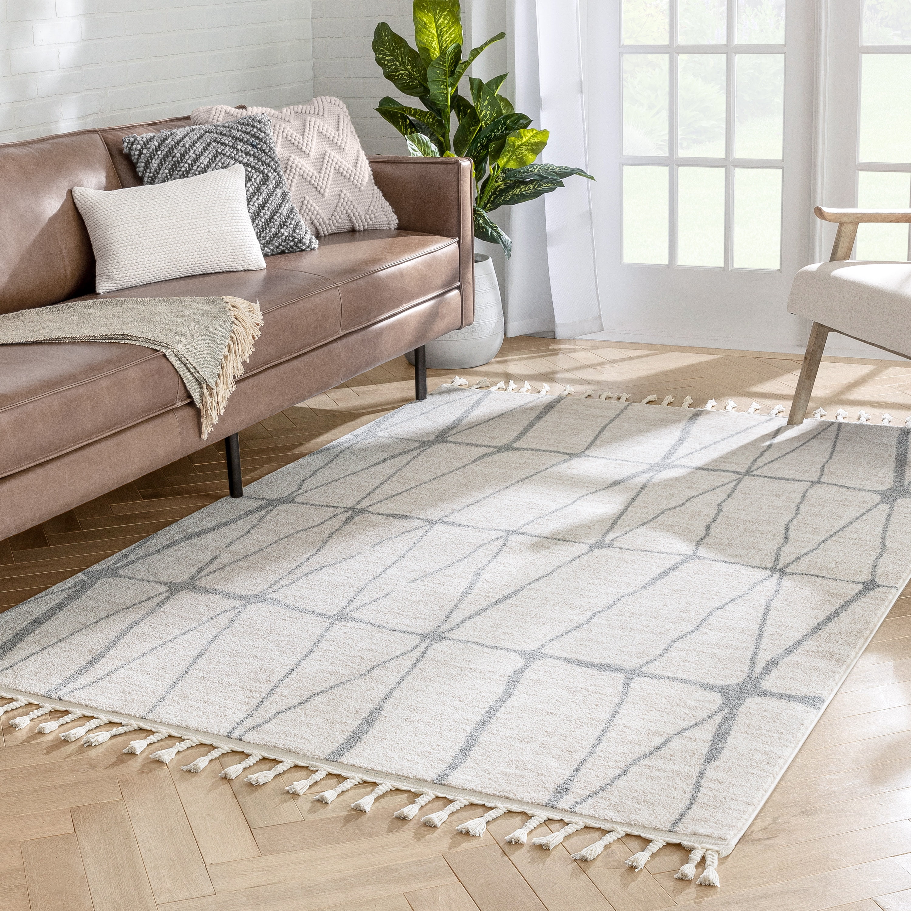 Well Woven Serenity Crisscross Retro Geometric Pattern Ivory 2'3" x 7'3" Runner Area Rug