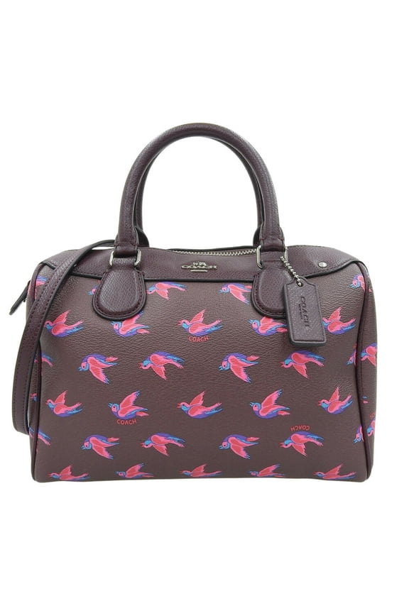 Pre-Owned Coach F57274 handbag/shoulder bag in wine red with bird motif