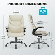 edx Computer Gaming Chair, Ergonomic High Back Heavy Duty Task Desk Office Chairs with Wheels, Flip-up Arms, Adjustable Height, PU Leather, White