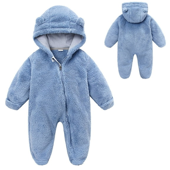 Baby Bear Snowsuit Cute Bear Ear Romper Hooded Boy Winter Clothes for Little Girl 9-12 Months