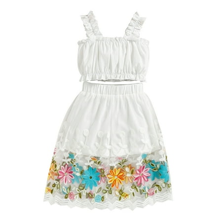 

Qufokar Girl Baby Clothes 6-9 Months Cute for Teen Girls Summer Toddler Girls Ruffles Sleeveless Vest Tops And Lace Floral Prints Skirt Outfits