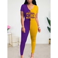 thumbnail image 3 of Aomice Lounge Sets for Women 2 Piece Summer Casual Jogger Workout Outfits Short Tops Long Pant Sweat suit leggings set-XXL-Purple Yellow, 3 of 5