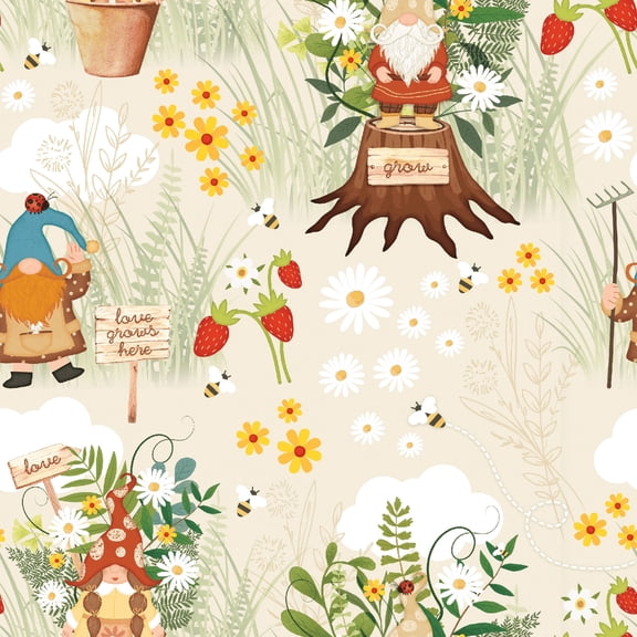 Springs Creative Jennifer Pugh Gnomegrown Garden Cotton Fabric By the Yard