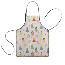 Beige Princess Flower Pattern Kids Aprons for Girls and Boys,Adjustable Neck Strap Toddler Aprons for Kids Cooking Baking