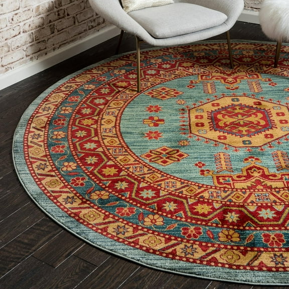 Unique Loom Sahand Collection Area Rug - Shapur (6' 1" Round Light Blue/Light Brown)