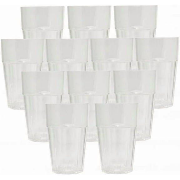 TrueCraftware- Set of 12 Diamond 12 oz. Tumbler/Drinking Cups Clear Polycarbonate-Premium Iced Tea Glasses Stackable Reusable Dishwasher Safe Break-Resistant for Home and Restaurants