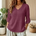 thumbnail image 3 of Boho Tops for Women 3/4 Sleeve Loose Casual V Neck Embroidered Shirt Lightweight Summer Blouses, 3 of 5