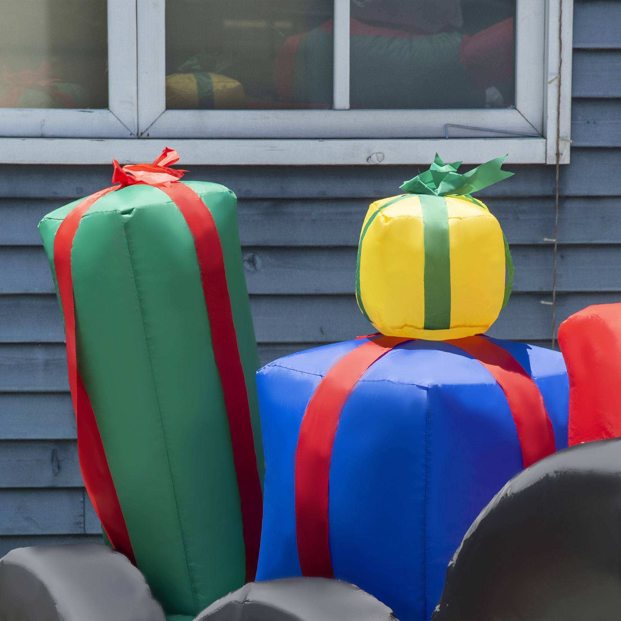 Christmas Inflatable Santa Claus Driving Trailer with Colorful Gift Boxes, 9 ft Blow-Up LED Yard Decoration for Lawn, Garden, and Holiday Party