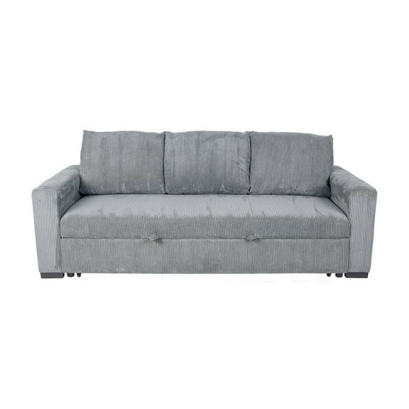 Poundex Upholstered Corduroy Convertible Sofa in Fog