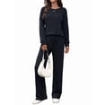 thumbnail image 1 of Pijama de Dos Piezas para Mujer, Moda de Otoño, Traje de Punto Acanalado, Ropa Deportiva Informal de Larga. Negro L, 1 of 9