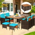 thumbnail image 4 of Gymax 9PCS Rattan Wicker Patio Dining Set Outdoor Furniture Set w/ Turquoise Cushion, 4 of 9