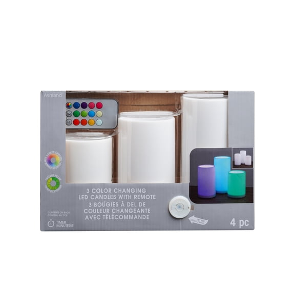 Ashland Flameless Candle Set - Color Changing LED with Remote - White - Assorted Sizes - 3 Pack