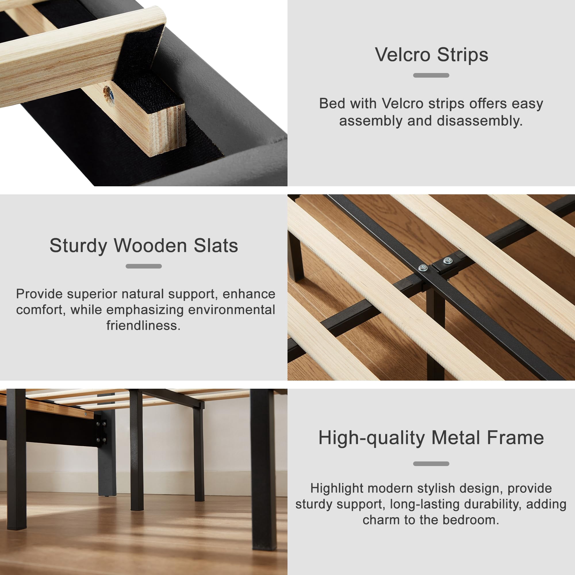 VECELO Upholstered Queen Size Bed Frame with Headboard Adjustable, LED Lights, USB-A & Type-C, Velvet Platform Bed Noise Free, Mattress Foundation with Wooden Slats, No Box Spring Needed, Gray