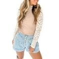 thumbnail image 7 of Women's Smoke Gray Floral Lace Patchwork Long Sleeve High Neck Slim Top - [ZhiHiMeRi] | (US 16-18)XL, 7 of 7