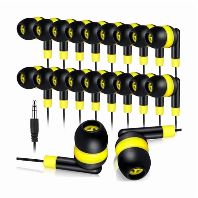 wonima11 100 Pack Wired Earbuds Bulk for Classroom Ear Headphones Wired Basic Student Earbuds No Microphone with 3.5mm Jack for Class Laptop School Library, Individually Bagged (Yellow)