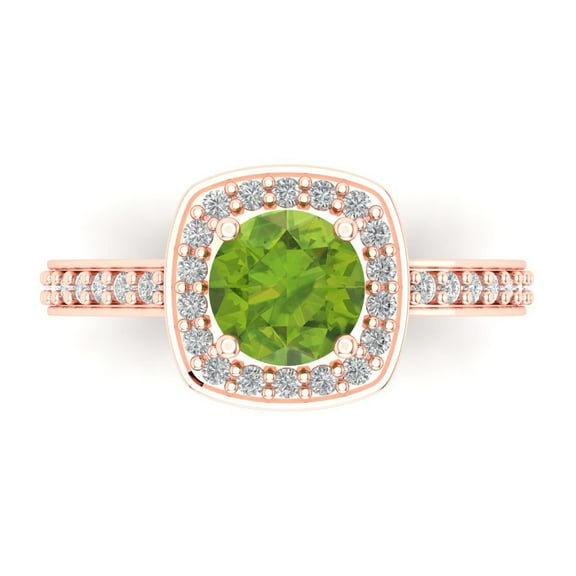 Clara Pucci 14K Rose Gold 1.33ct Peridot Solitaire with Accents Ring