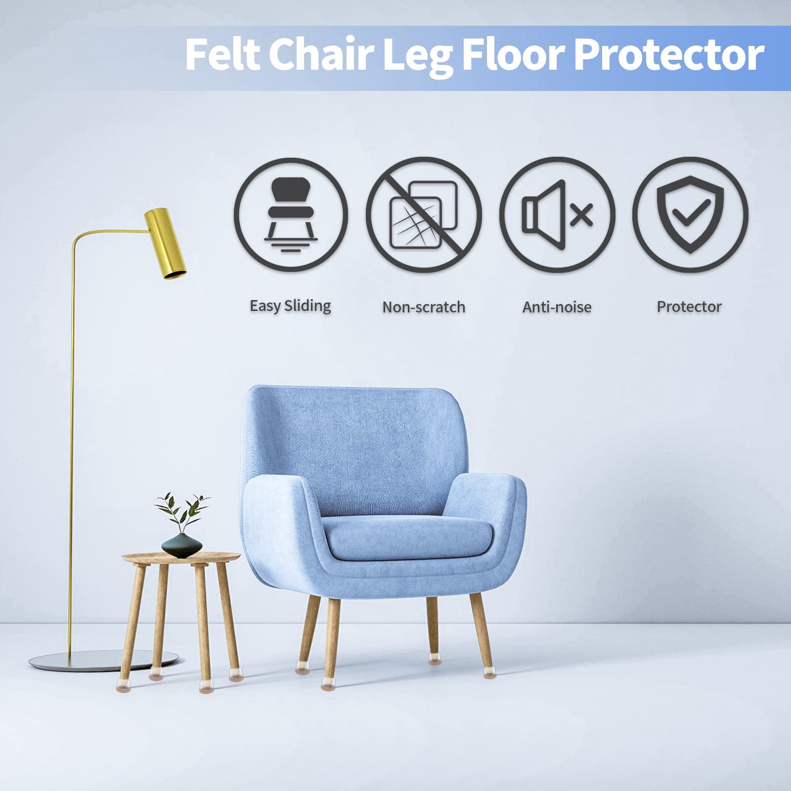 Flyshop 8PCS Round Chair Leg Caps with Felt Pads Durable Floor Protectors for Hardwood Floor Prevent Scratches Reduce Noise Foot Cap, Transparent Protective Caps, 19 to 25 mm