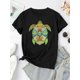 thumbnail image 3 of Women's Fashion Turtle Print T-Shirt, Casual Crew Neck Short Sleeve Top, Polyester 95% Spandex 5%, Medium Stretch Knit Fabric, All-Season Animal Pattern Tee, 3 of 8