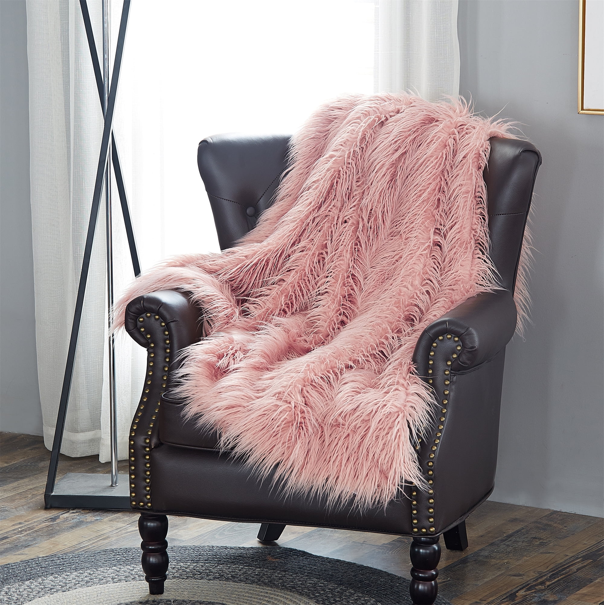 Home Soft Thing Mongolian Faux Fur Throw Coral Pink 50"X60