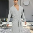 thumbnail image 5 of Defitshape Men's Cotton Long Robe Soft Long Sleeve Summer Spring Lightweight Knee Length Pocket Comfy House SPA Hotel Hot Tub V Neck Bathrobe Grey Large, 5 of 5