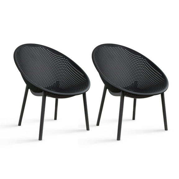 2xhome Set of 2 Modern Patio Chairs, Oval Acepulco With Dots Round Shape Contemporary Plastic Armless Dining Accent Chairs for Kitchen Living Room or Outdoor
